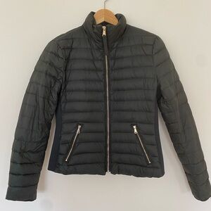 Zara women fitted light weight down jacket, size M, dark green